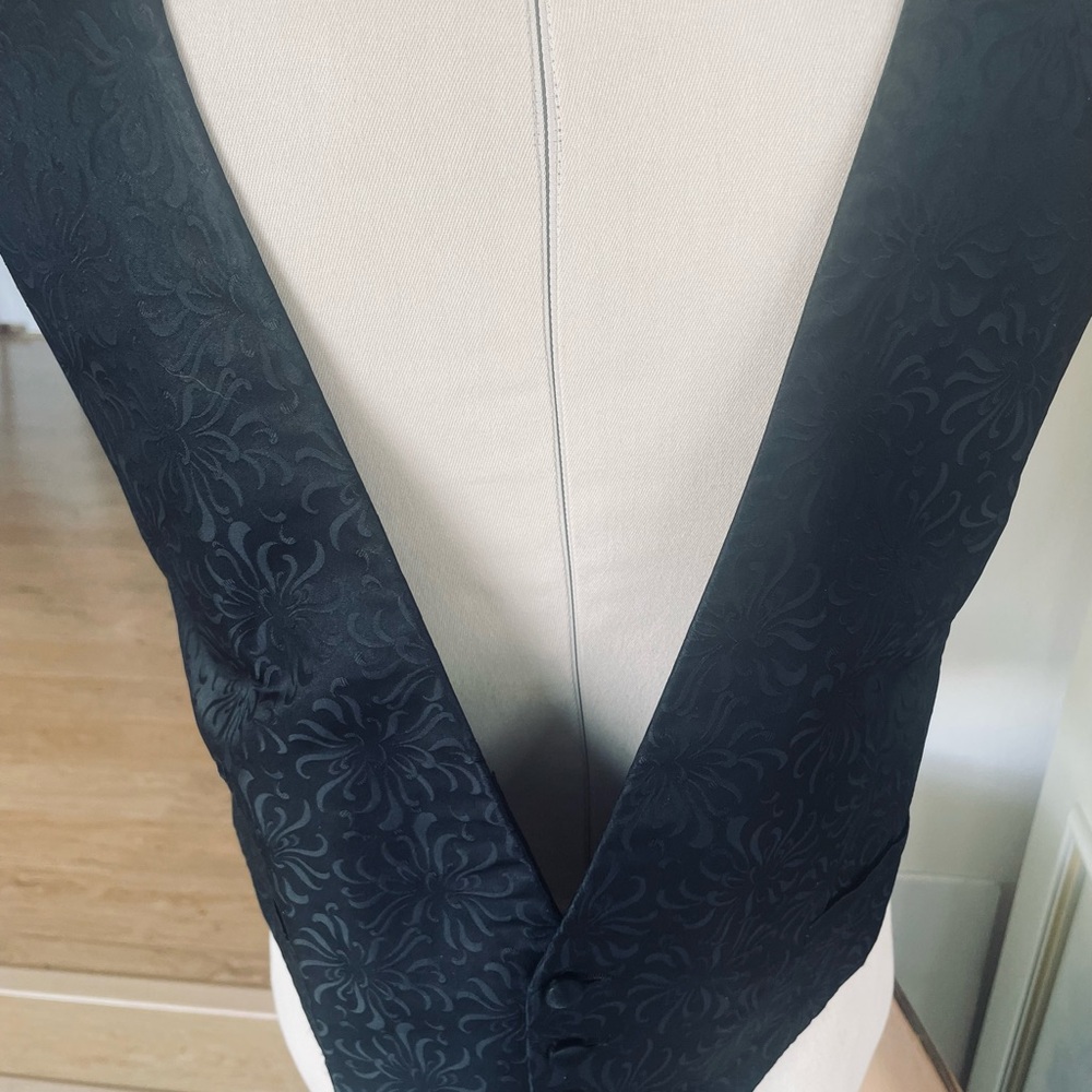 Men’s Black Brocade Tuxedo Vest / Waistcoat Vintage 1960’s - Picture 2 of 6